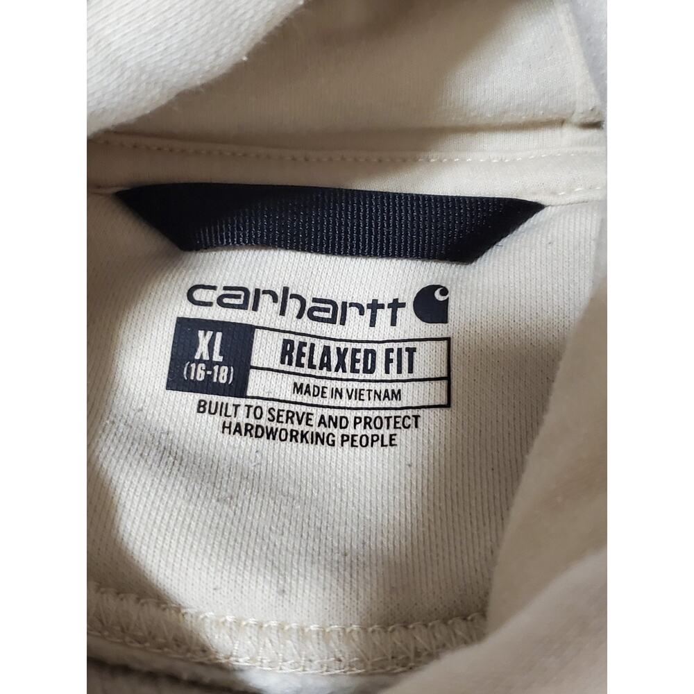 Carhartt Relaxed Fit Fleece‑Lined Hoodie Men’s XL Beige Tan Logo Graphic - Picture 2 of 10